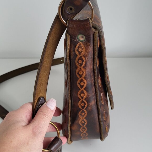 Handmade Tooled Leather Crossbody Bag w/ Owl Coin Purse I Vintage Boho Artisan - Picture 12 of 13